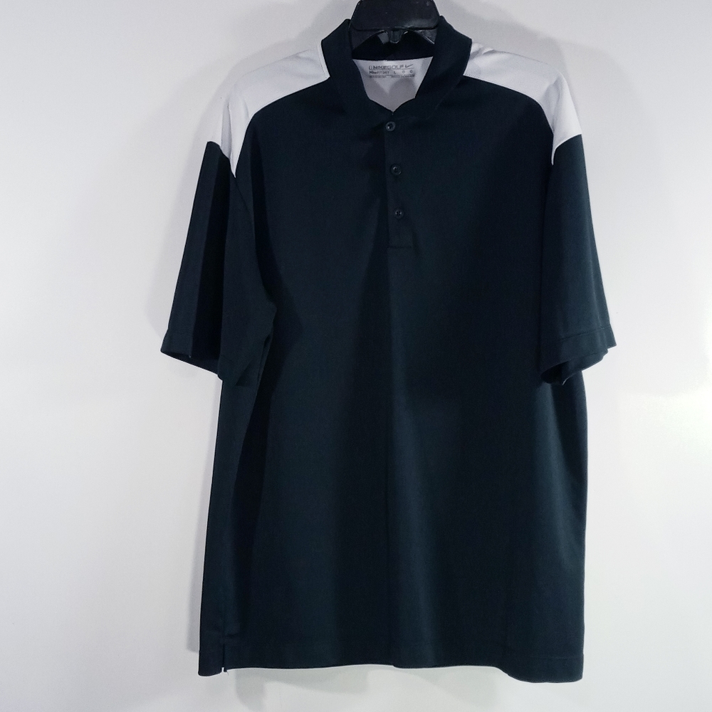 NIKE GOLF FIT DRY BLACK WHITE SHIRT size Large Men's short sleeve button collar